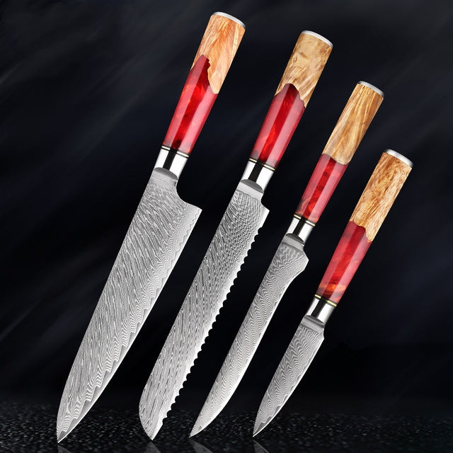 SAKUTO (作東) Ensemble de couteaux de cuisine japonais en acier damassé avec manche en résine