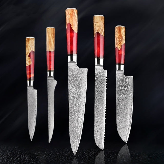 SAKUTO (作東) Ensemble de couteaux de cuisine japonais en acier damassé avec manche en résine