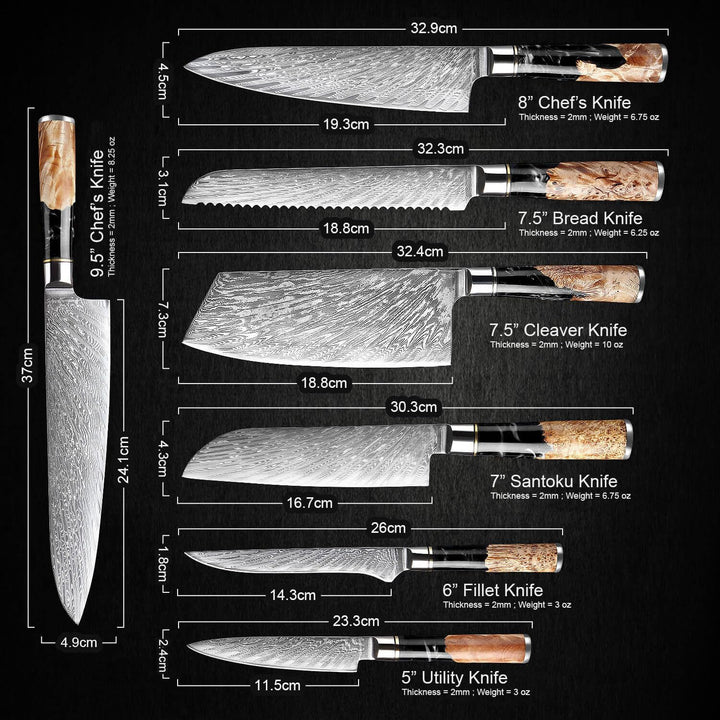 SAKUTO (作東) Ensemble de couteaux de cuisine japonais en acier damassé avec manche en résine