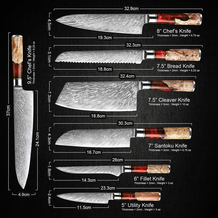 SAKUTO (作東) Ensemble de couteaux de cuisine japonais en acier damassé avec manche en résine