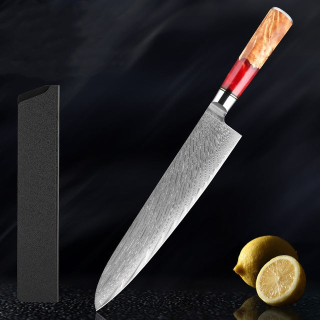 SAKUTO (作東) Ensemble de couteaux de cuisine japonais en acier damassé avec manche en résine
