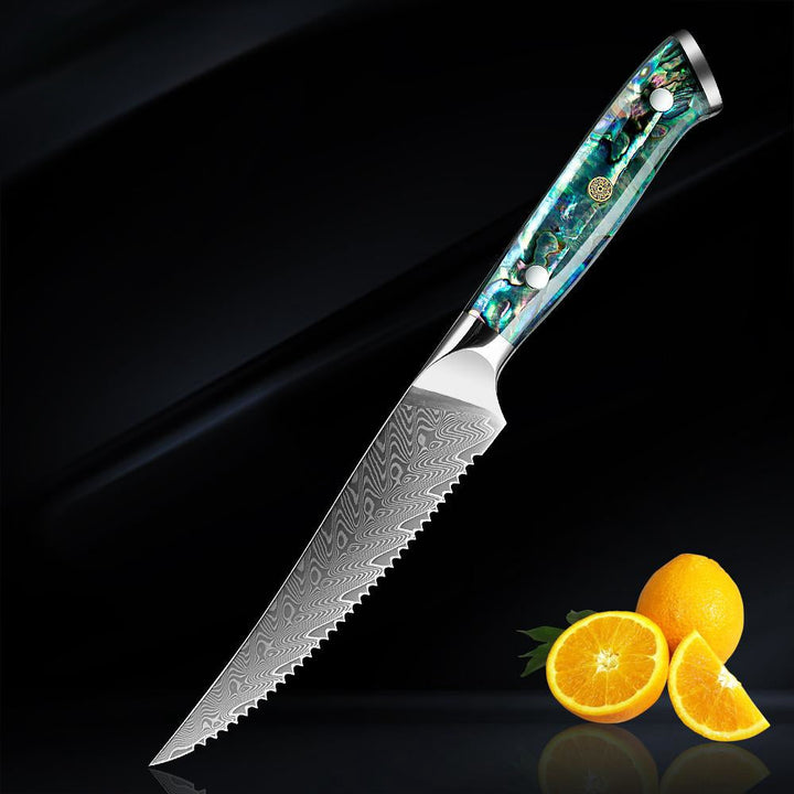 Couteau Okugai (おくがい) en acier de Damas avec manche en nacre d&