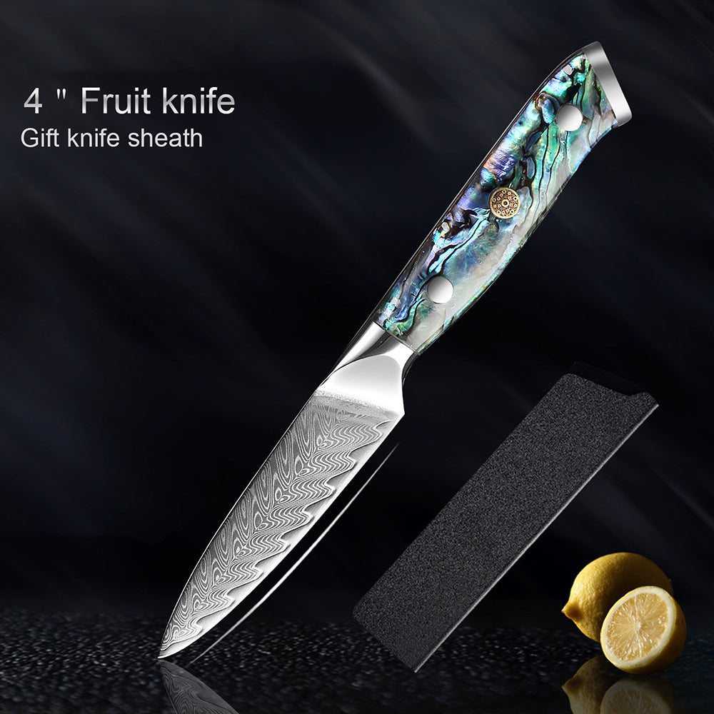 Couteau Okugai (おくがい) en acier de Damas avec manche en nacre d&
