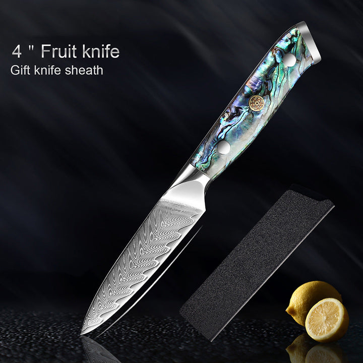 Couteau Okugai (おくがい) en acier de Damas avec manche en nacre d&