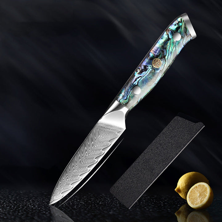 Couteau Okugai (おくがい) en acier de Damas avec manche en nacre d&