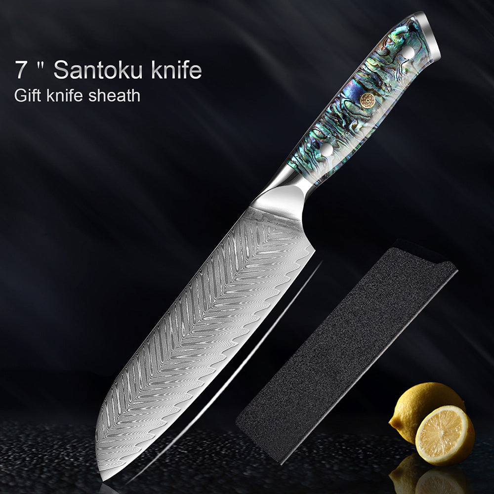 Couteau Okugai (おくがい) en acier de Damas avec manche en nacre d&