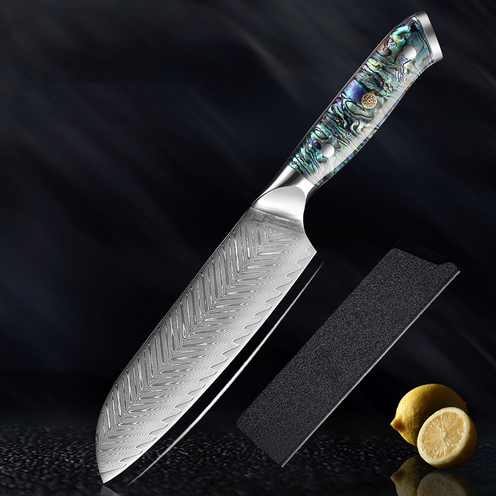 Couteau Okugai (おくがい) en acier de Damas avec manche en nacre d&