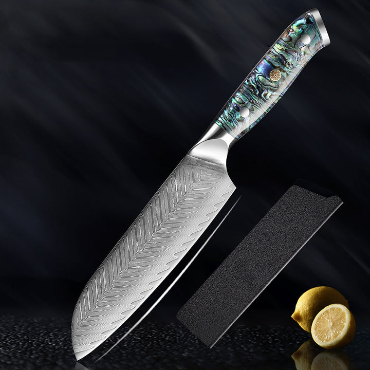 Couteau Okugai (おくがい) en acier de Damas avec manche en nacre d&