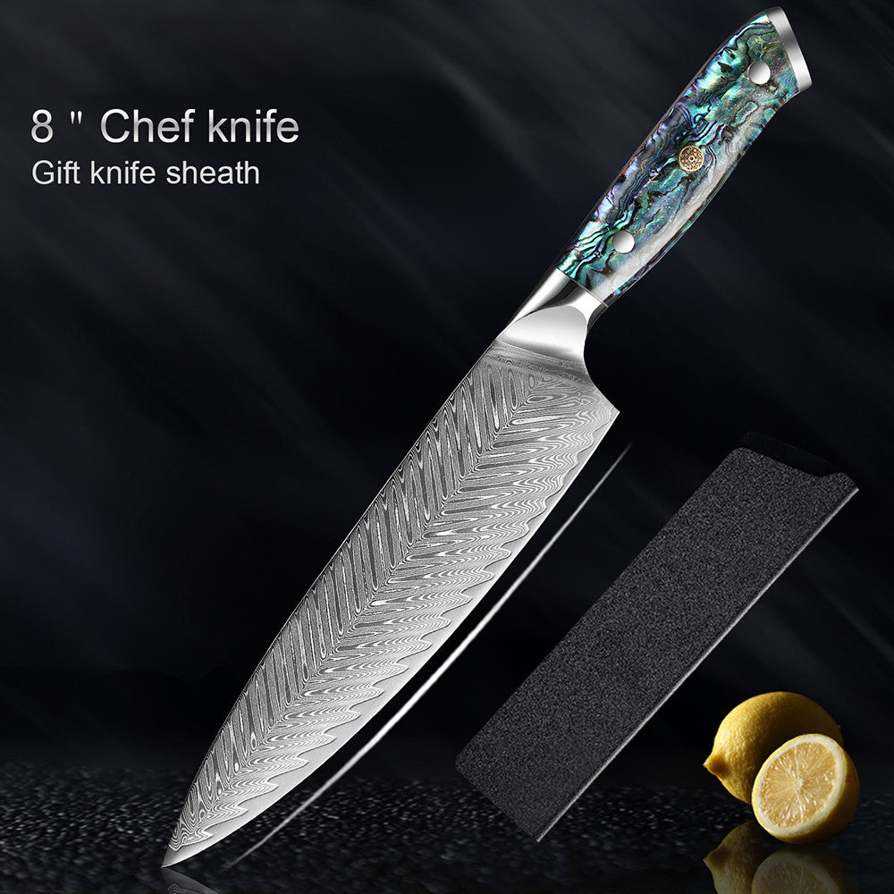 Couteau Okugai (おくがい) en acier de Damas avec manche en nacre d&