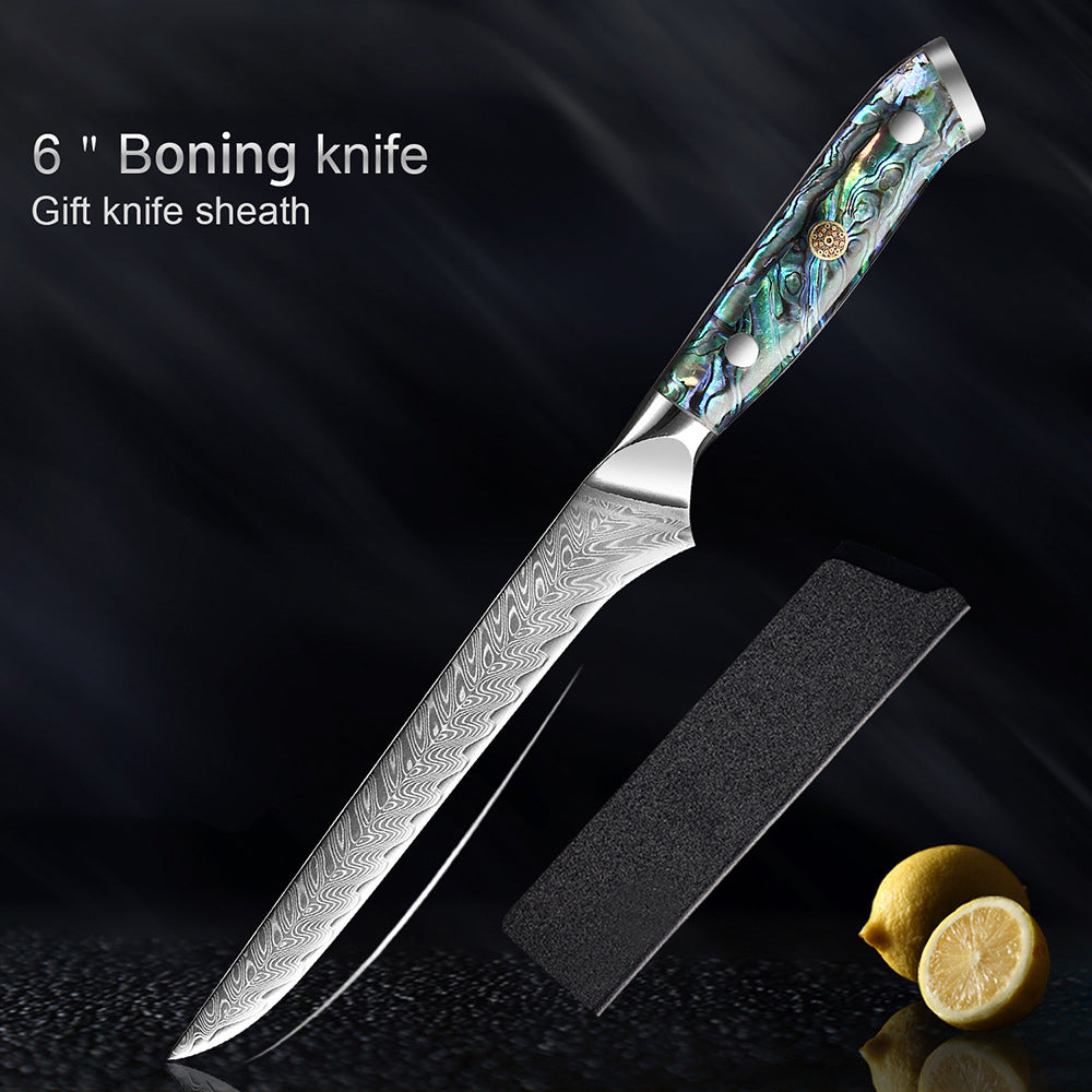 Couteau Okugai (おくがい) en acier de Damas avec manche en nacre d&
