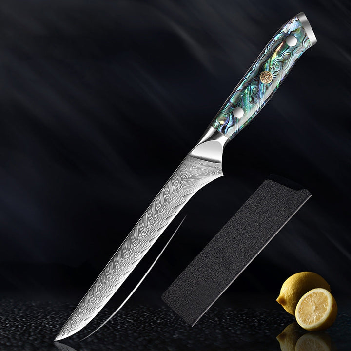 Couteau Okugai (おくがい) en acier de Damas avec manche en nacre d&