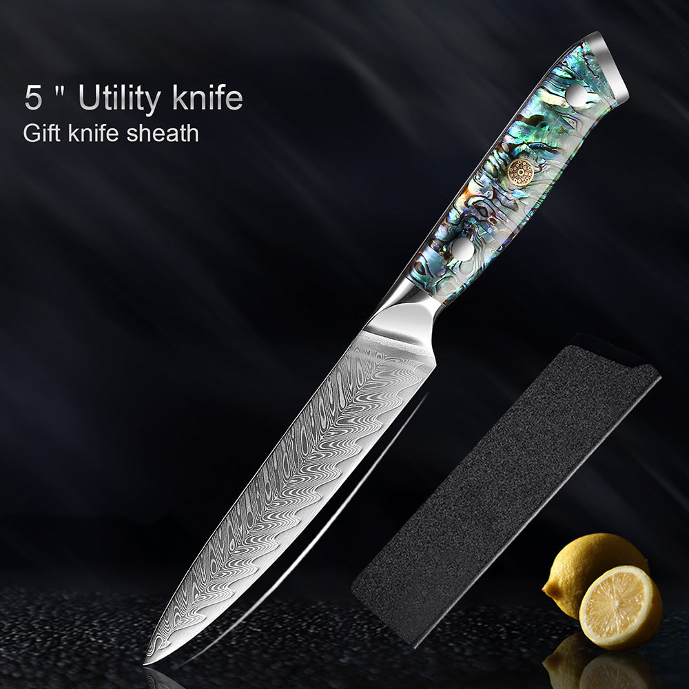 Couteau Okugai (おくがい) en acier de Damas avec manche en nacre d&