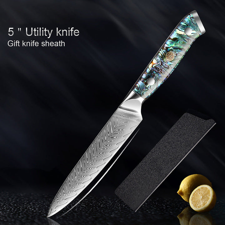 Couteau Okugai (おくがい) en acier de Damas avec manche en nacre d&