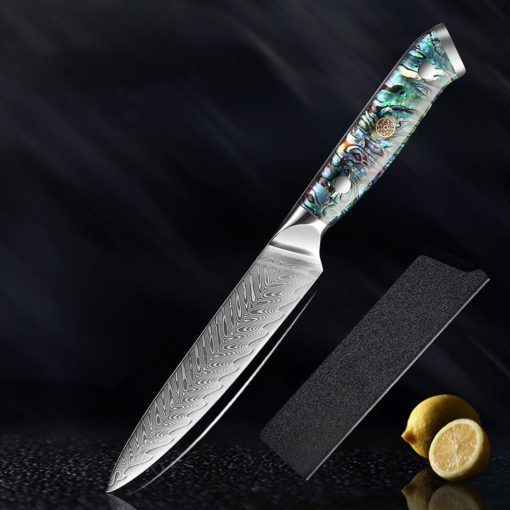 Couteau Okugai (おくがい) en acier de Damas avec manche en nacre d&