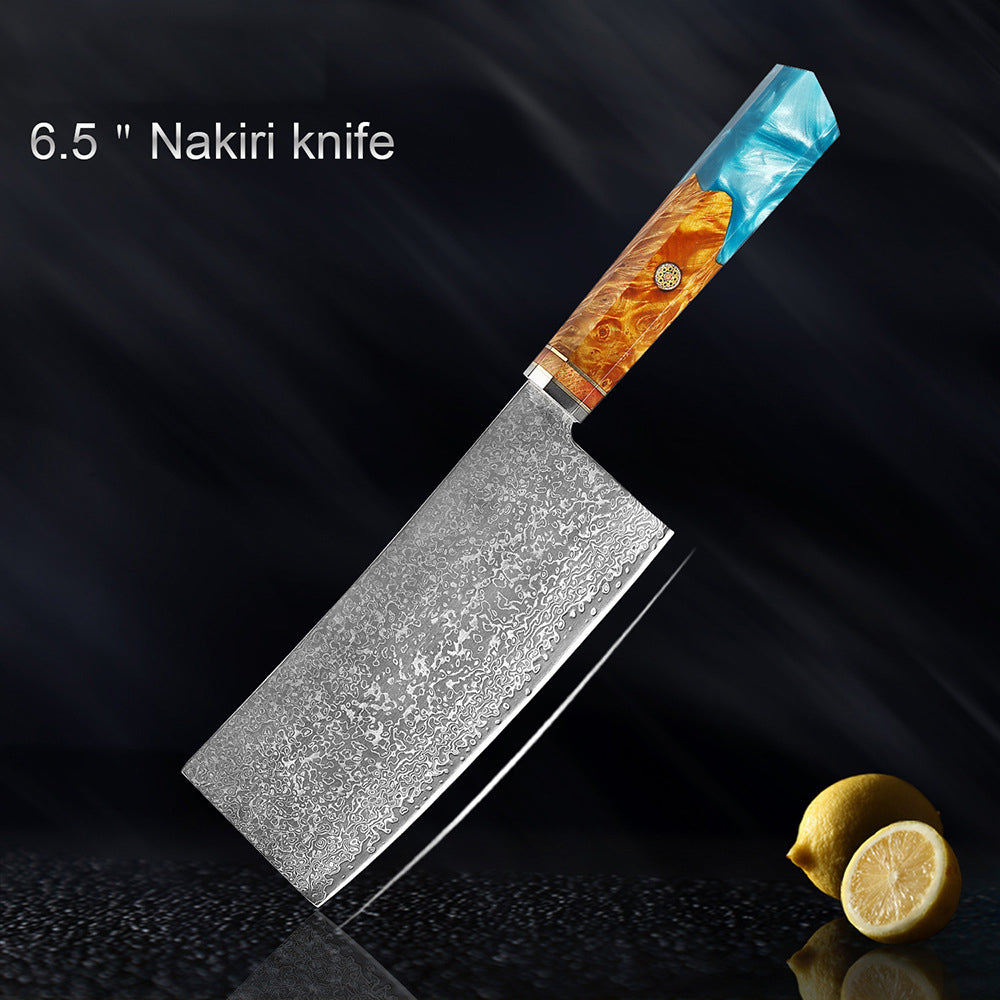Couteau japonais Seiki (清木) en acier damas avec manche en résine bleue