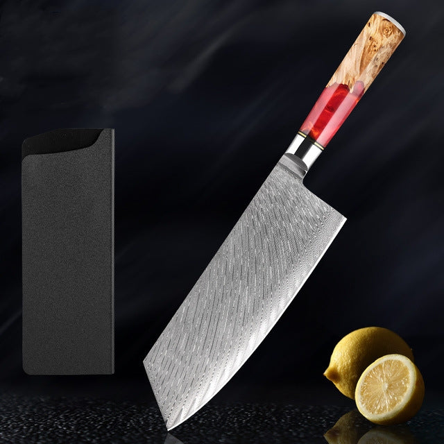 SAKUTO (作東) Ensemble de couteaux de cuisine japonais en acier damassé avec manche en résine
