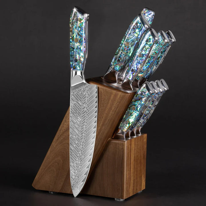 Couteau Okugai (おくがい) en acier de Damas avec manche en nacre d&