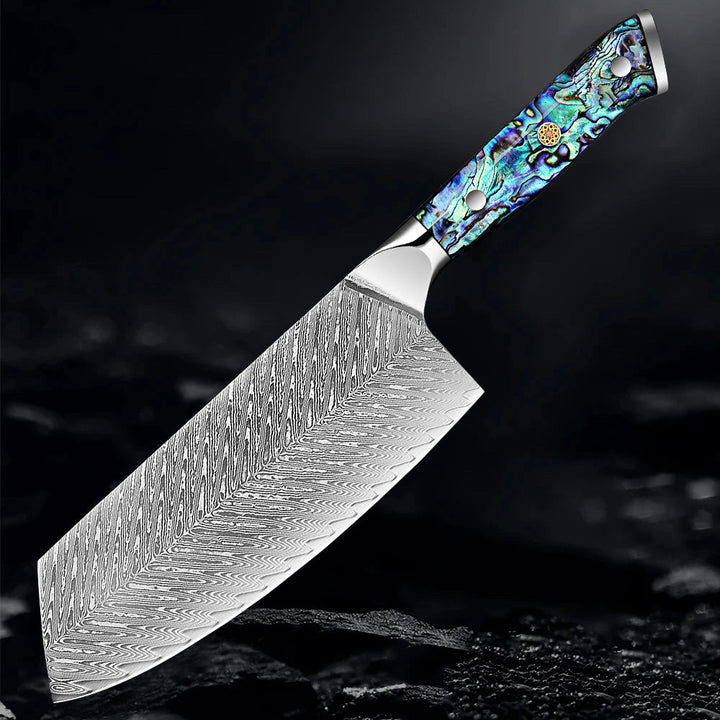 Couteau Okugai (おくがい) en acier de Damas avec manche en nacre d&
