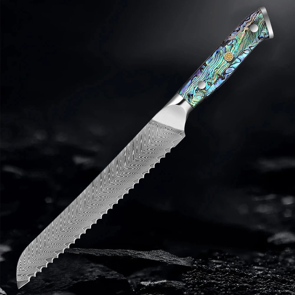 Couteau Okugai (おくがい) en acier de Damas avec manche en nacre d&