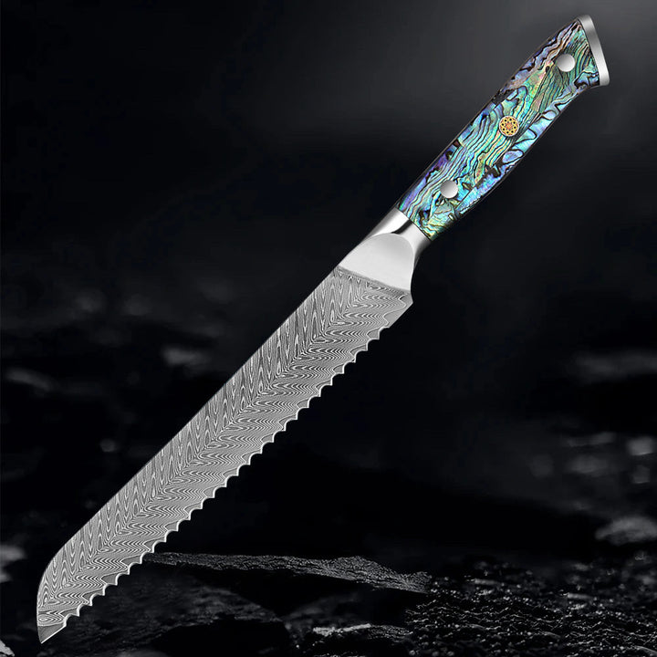 Couteau Okugai (おくがい) en acier de Damas avec manche en nacre d&