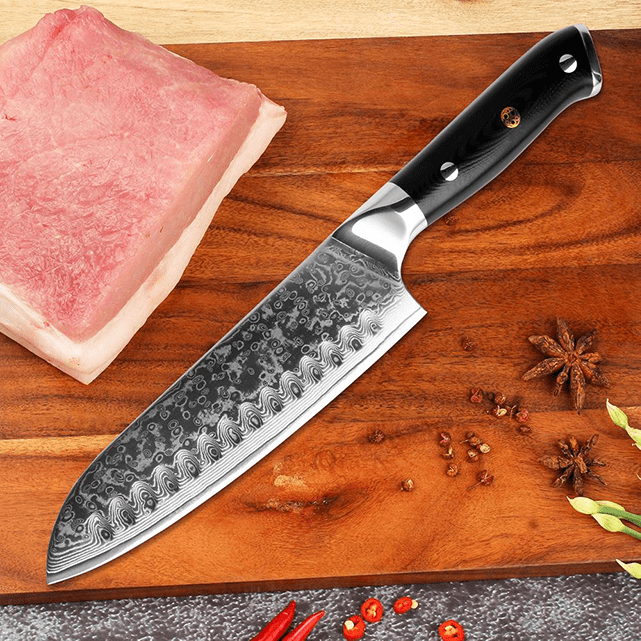 Akarui (あかるい) Couteau de chef japonais Santoku avec manche en ébène