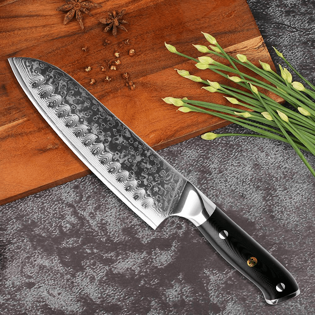 Akarui (あかるい) Couteau de chef japonais Santoku avec manche en ébène