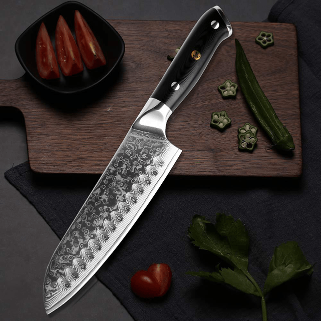 Akarui (あかるい) Couteau de chef japonais Santoku avec manche en ébène