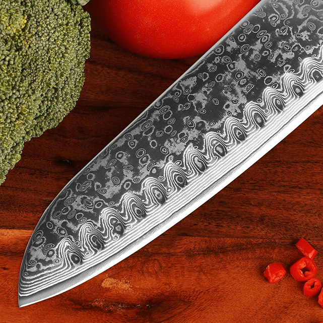 Akarui (あかるい) Couteau de chef japonais Santoku avec manche en ébène