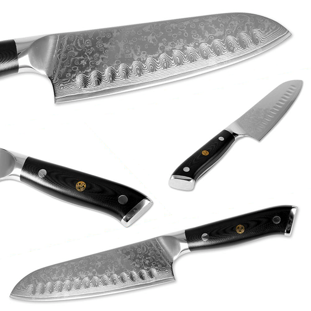 Akarui (あかるい) Couteau de chef japonais Santoku avec manche en ébène