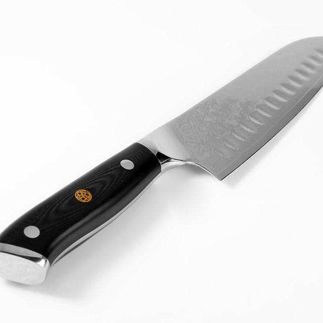 Akarui (あかるい) Couteau de chef japonais Santoku avec manche en ébène