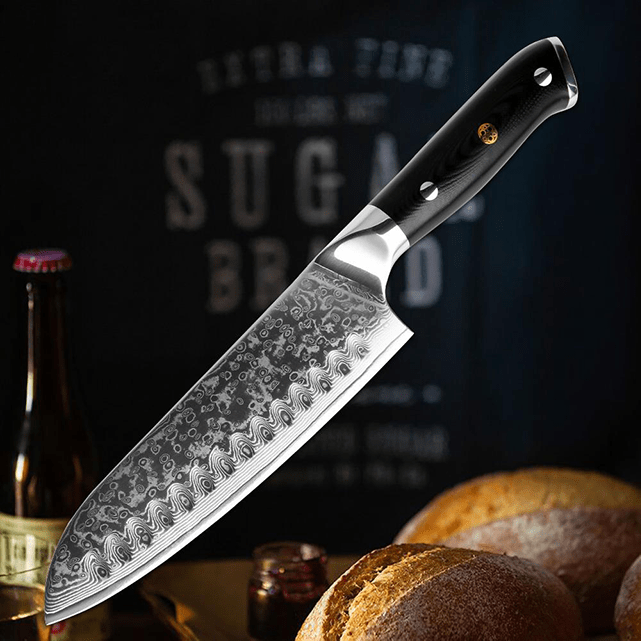 Akarui (あかるい) Couteau de chef japonais Santoku avec manche en ébène