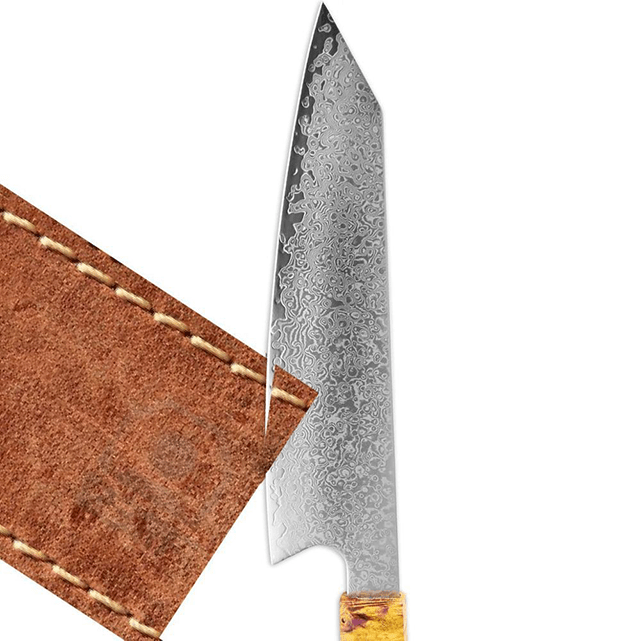 Kiritsuke (きり付け) Couteau japonais, acier Damas avec manche en ébène coloré
