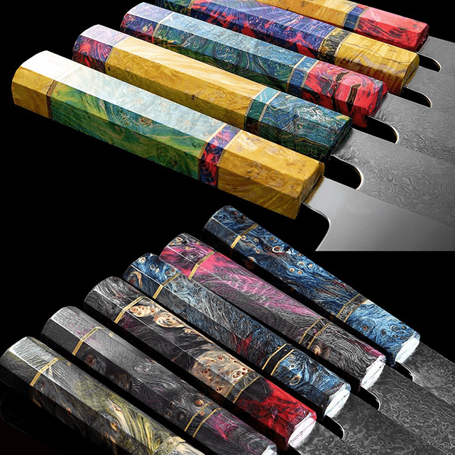 Kiritsuke (きり付け) Couteau japonais, acier Damas avec manche en ébène coloré