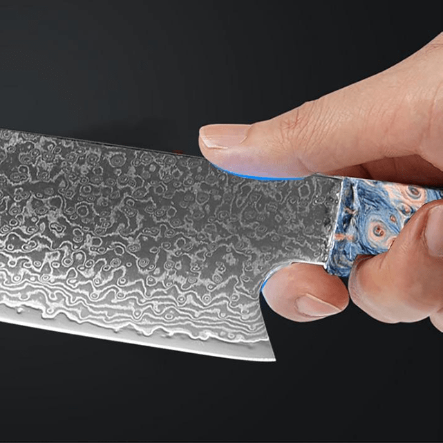 Kiritsuke (きり付け) Couteau japonais, acier Damas avec manche en ébène coloré