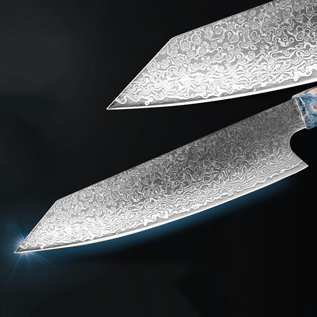 Kiritsuke (きり付け) Couteau japonais, acier Damas avec manche en ébène coloré