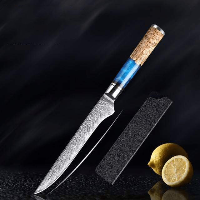 SAKUTO (作東) Ensemble de couteaux de cuisine japonais en acier damassé avec manche en résine