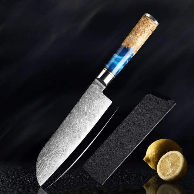 SAKUTO (作東) Ensemble de couteaux de cuisine japonais en acier damassé avec manche en résine