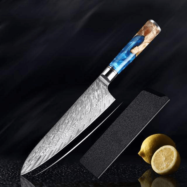 SAKUTO (作東) Ensemble de couteaux de cuisine japonais en acier damassé avec manche en résine