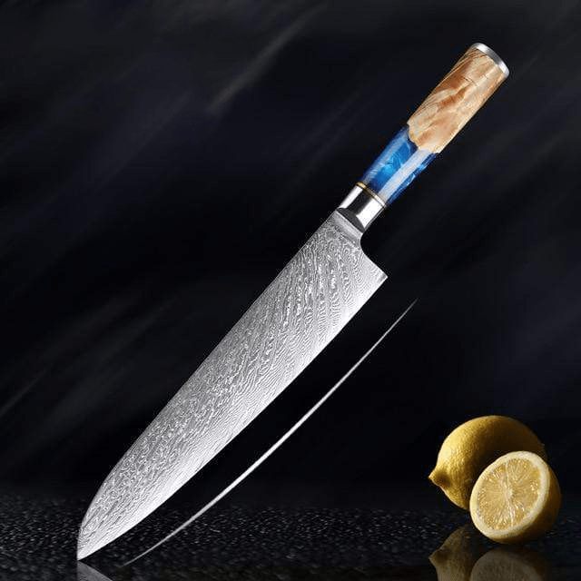 SAKUTO (作東) Ensemble de couteaux de cuisine japonais en acier damassé avec manche en résine