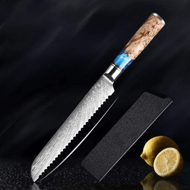 SAKUTO (作東) Ensemble de couteaux de cuisine japonais en acier damassé avec manche en résine